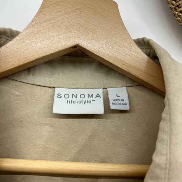 Vintage Y2K 2000s Sonoma Neutral Beige Faux Suede Zip Up Collared Top Large - Picture 5 of 6